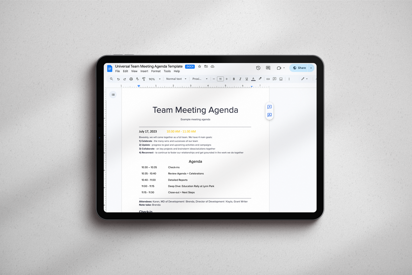 Universal Team Meeting Agenda